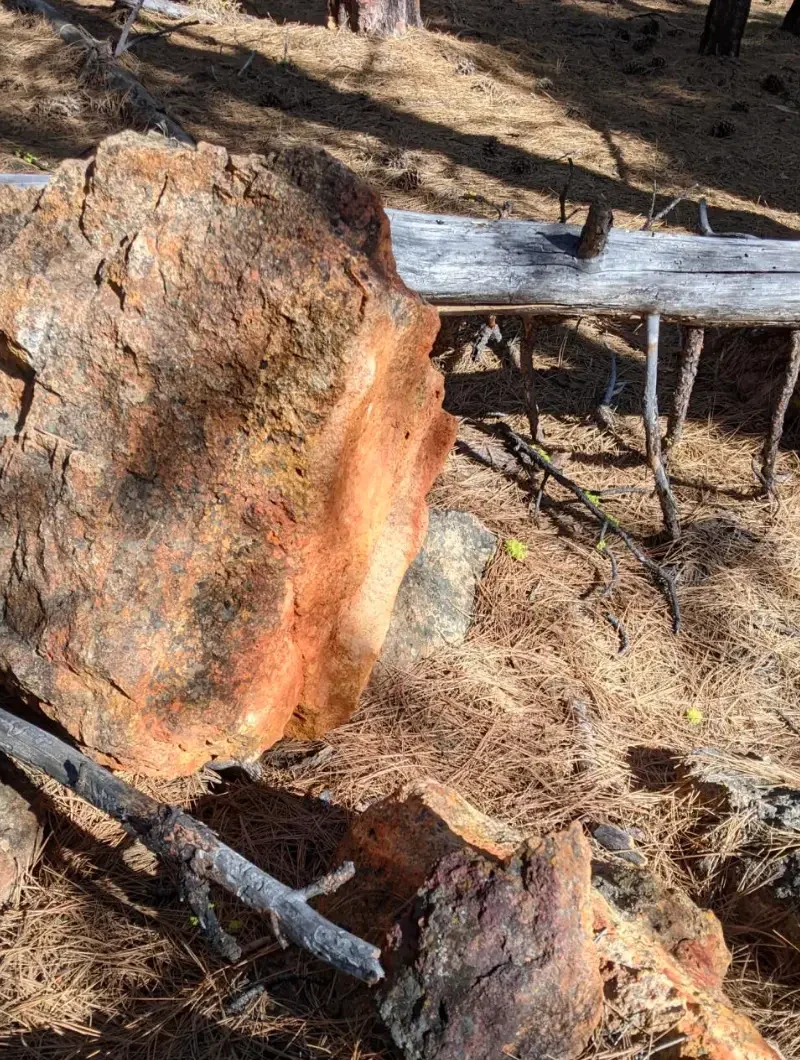 Orange iron oxide staining on exposed rock Golden Dome