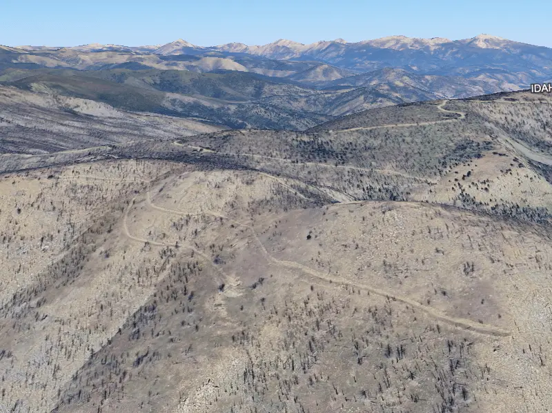 Google Earth aerial of Spring Creek site with access road, Idaho