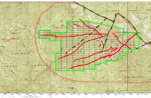 Spring Creek claim boundary and geological plan map, Idaho